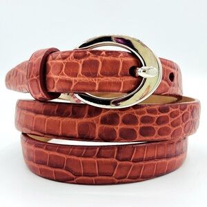 Talbots Croc-Embossed Brown Belt with Silver Buckle